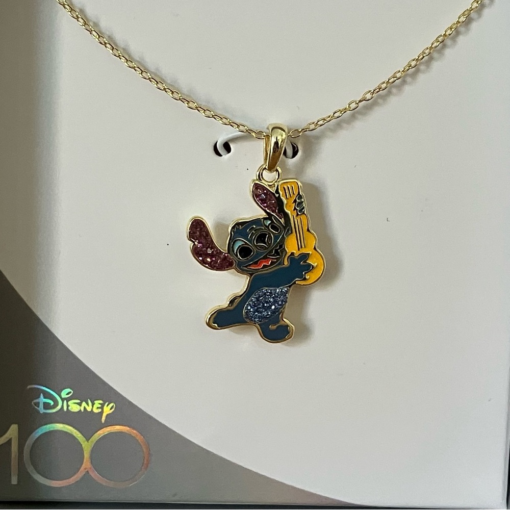 DISNEY 100 Stitch Ukulele Rhinestone Necklace NEW NIB RARE!!